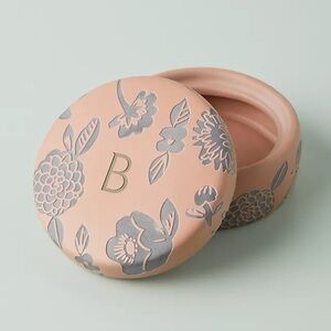 Anthropologie | Masey Monogram Trinket Dish | Letter B Floral Pink and Gray Box